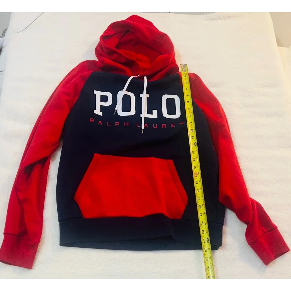 Polo Ralph Lauren Mens Colorblock Hoodie Navy Red Logo Sweatshirt Medium